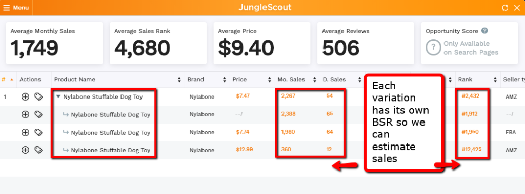 AMZ Scout and Jungle Scout: Jungle Scout Sales estimator